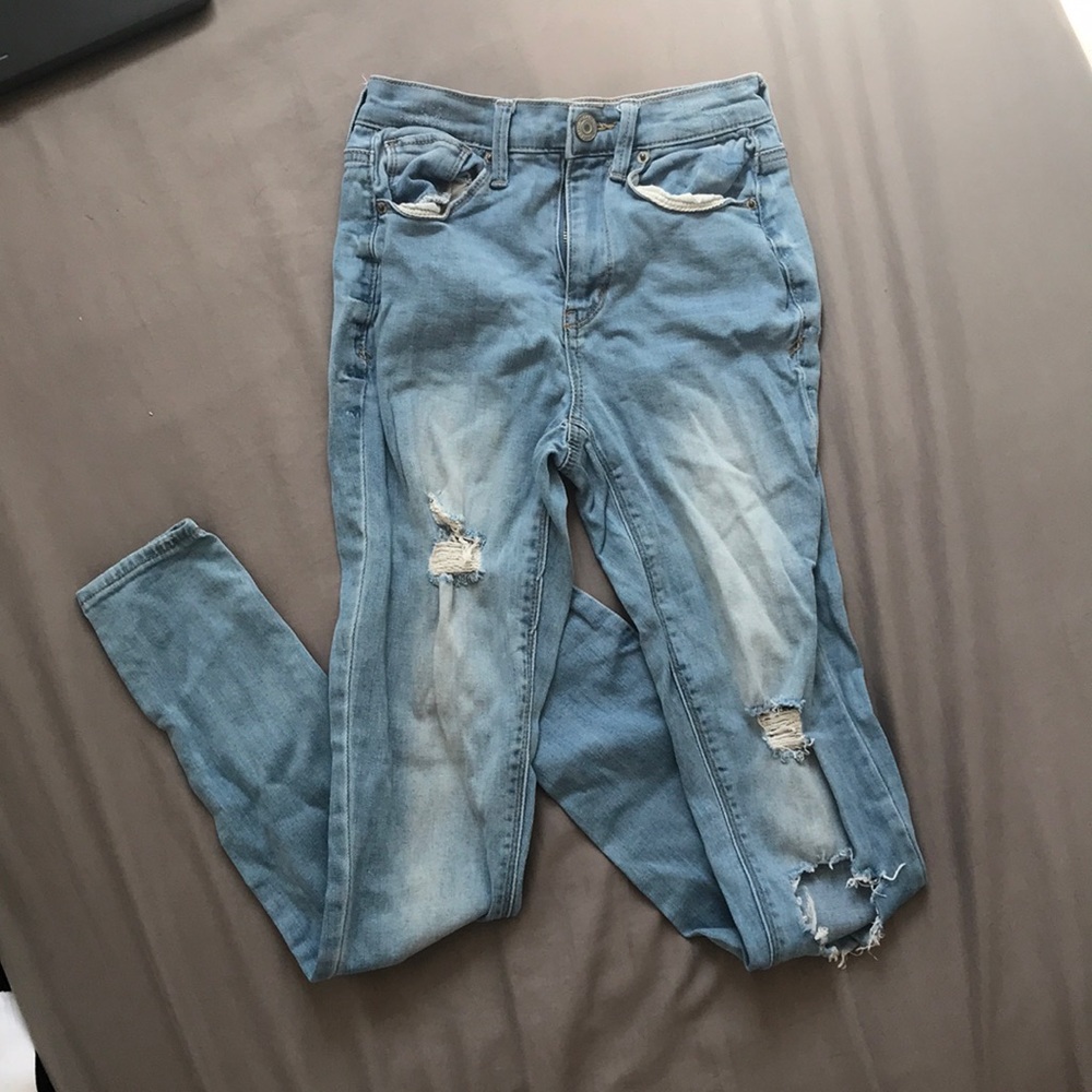ripped high rise jeans